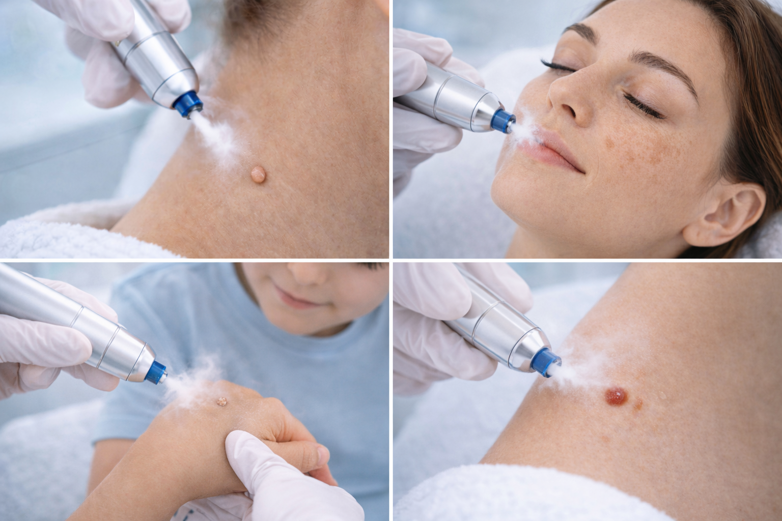 A close-up of a medical professional's hand applying precise treatment to a patient's skin.